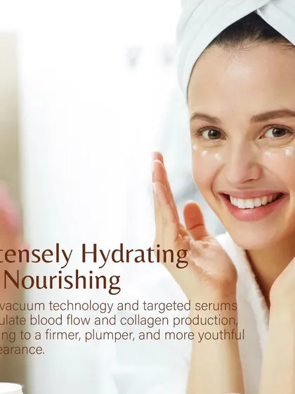 Our HydraFacial is intensely hydrating and nourishing. The vacuum technology stimulates blood flow while targeted serums boost collagen production, leading to a firmer, plumper appearance.
