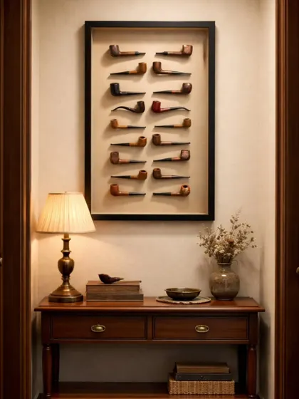 This frame holds more than just a collection of vintage pipes; it cradles a family's history spanning three generations. We approached this project with the reverence of a curator, designing a deep box frame with an acid-free mount to transform this deeply personal inheritance into a timeless piece of wall art that honors its legacy.