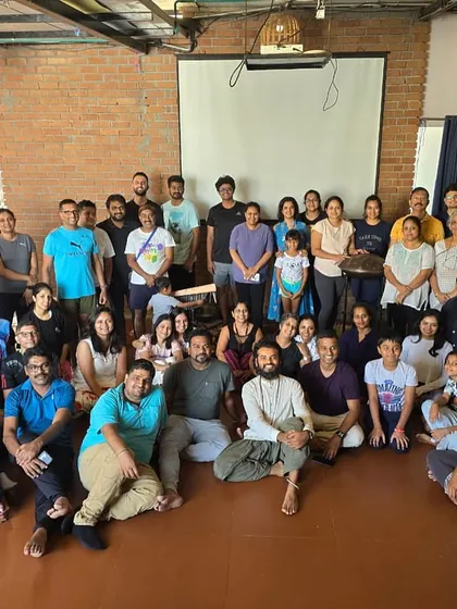 A group photo with all the wonderful business owners from BNI Bangalore after our yoga and sound healing workshop. Their energy and enthusiasm were incredible.