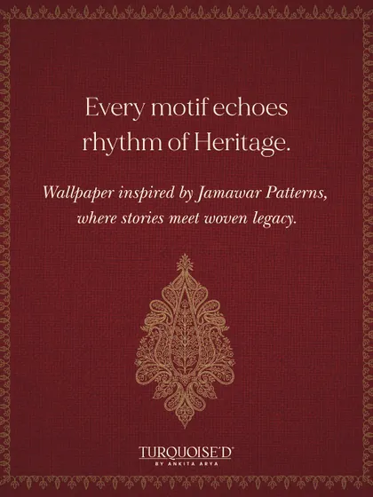 Every motif echoes the rhythm of heritage. This graphic highlights a single Jamawar-inspired boota, showcasing how stories meet woven legacy in my wallpaper patterns.