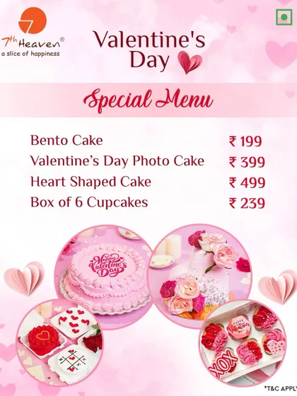 Our Valentine's Day Special Menu has something for everyone. Choose from a cute bento cake, a personalized photo cake, a classic heart-shaped cake, or a box of six themed cupcakes.