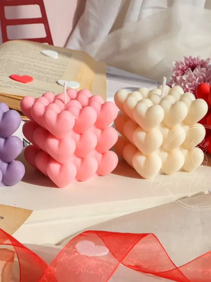 The heart bubble cube candles look so lovely together. They are a playful and stylish way to show someone you care.