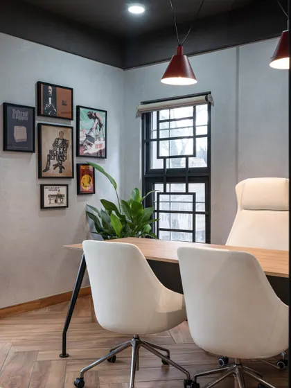 We designed this cabin for a movie-buff client, featuring a gallery wall of vintage film posters. It’s a great example of how I incorporate personal passions into a professional workspace.