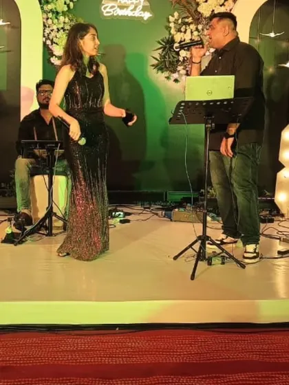 Our live band performing at a private celebration. These moments of joy, laughter, and togetherness are what our event entertainment services are all about.