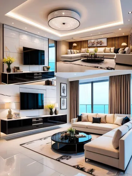 Another view of the same elegant living room, emphasizing the clean lines and luxurious feel of the space.