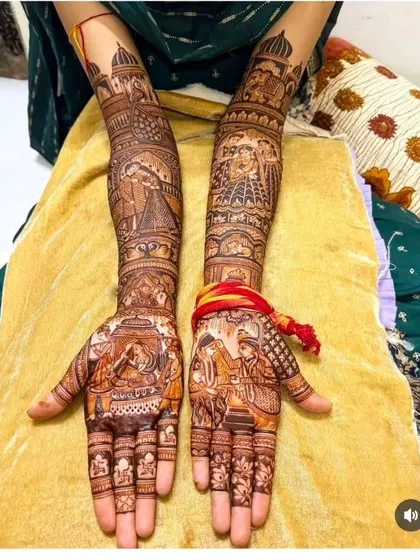 This design, similar to 142, showcases multiple scenes from a couple's story, including portraits and symbolic moments.