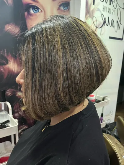 A side view showing the new, correct angle of the inverted bob.