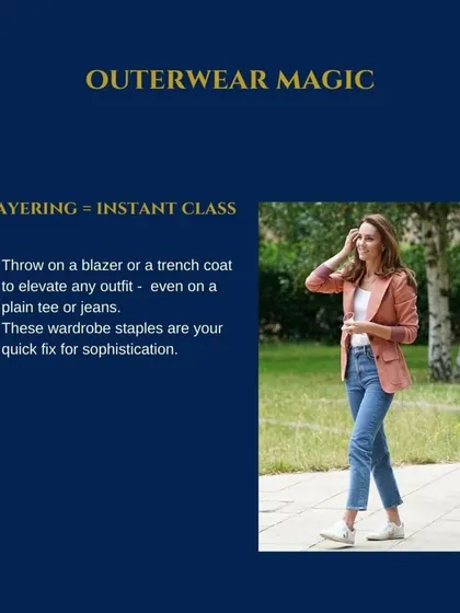 Outerwear is magic. A simple blazer or trench coat can instantly elevate any outfit. I teach you how to use layering as a quick fix for sophistication.