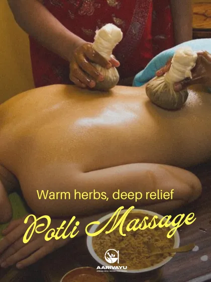 Experience the healing warmth of our Potli Massage. We use heated poultices filled with a custom blend of Ayurvedic herbs, which are rhythmically pressed onto the body. This therapy is excellent for reducing inflammation, relieving muscle soreness, and improving circulation, leaving you feeling deeply relaxed and pain-free.