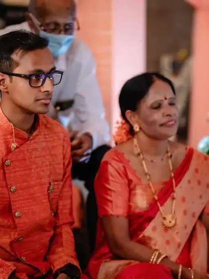 A candid moment of the groom and his mother during the engagement ceremony. We capture the happy interactions with all your family members.