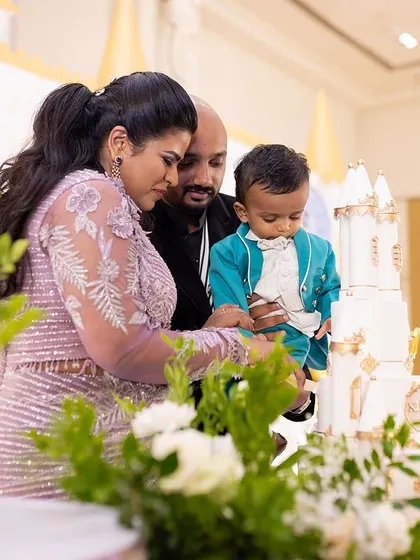 A close-up of the cake cutting ceremony, a central moment in every celebration. We ensure the backdrop and surrounding decor create a perfect frame for these cherished photos.