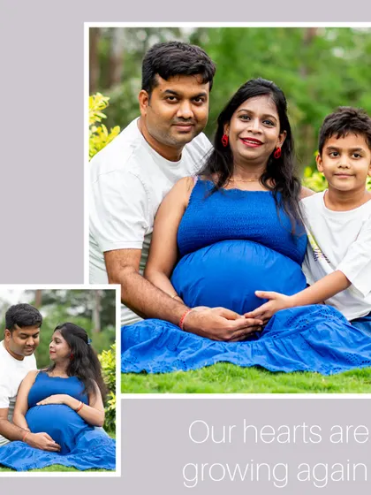 A collage from an outdoor maternity shoot in a lush, green park. Natural settings provide a beautiful and relaxed backdrop for capturing this special time.