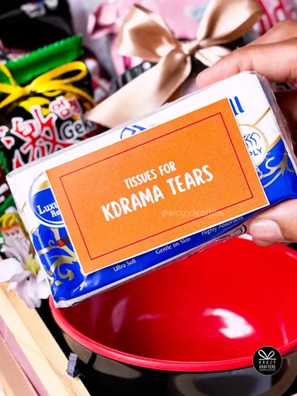"Tissues for Kdrama Tears." It's the little details that count! A fun and essential item in our K-Drama fan box.
