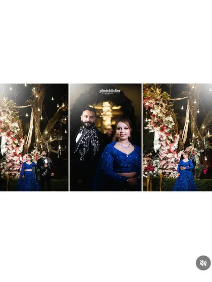 A triptych of couple portraits from their reception, showcasing different poses and the beautiful interplay of light and decor. This format is great for wedding albums.