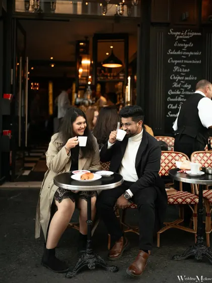 It's the small moments that make a story. Varun and Aishwarya sharing coffee at a classic Parisian café is a perfect example of how we capture the authentic, everyday parts of your love, even in an extraordinary city.