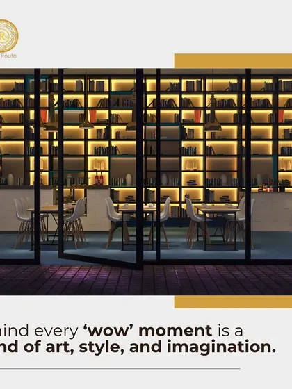 Behind every 'wow' moment is a blend of art, style, and imagination. A stunning view into a well-lit library or restaurant space.