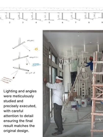 A behind-the-scenes shot of the installation process, showing the careful execution required to match the final result to the original design.