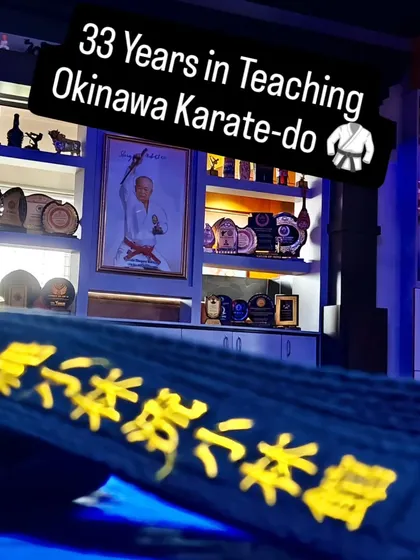 This image commemorates 33 years of teaching authentic Okinawan Karate-do in India. The black belt, with the name of our school in Japanese, represents a long journey of dedication and the thousands of students I have had the privilege to train.