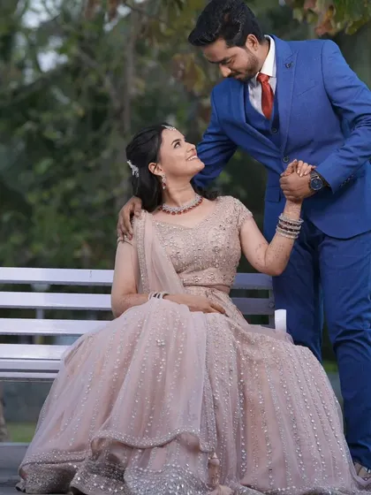 A romantic moment captured beautifully. The groom's simple and clean look allows the couple's connection to be the main focus.