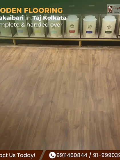 A close-up of the wooden flooring installed at Makaibari, Taj Kolkata. The consistent grain and smooth finish demonstrate the quality of the material and our installation expertise, even in a high-profile commercial setting.