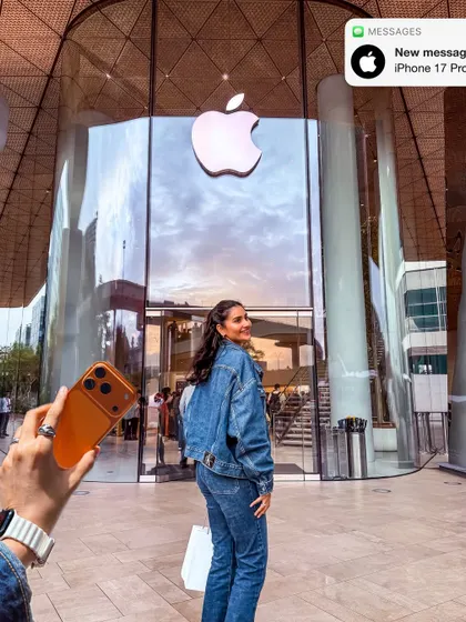 A creative shot outside the Apple store, teasing the new iPhone 17 Pro. I use clever editing to build hype and showcase the product in a visually interesting way.