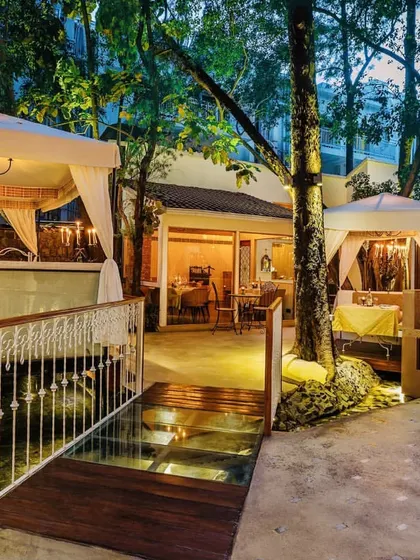 The bridge over the water feature leads to our beautiful cabanas. It is all part of the journey and experience we offer our guests from the moment they arrive.
