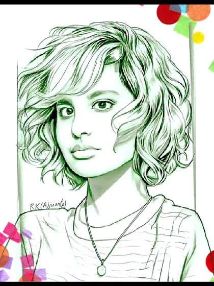 A version of my digital portrait sketch with a green color overlay and a festive border. I can customize the colors of my digital works to match any theme.