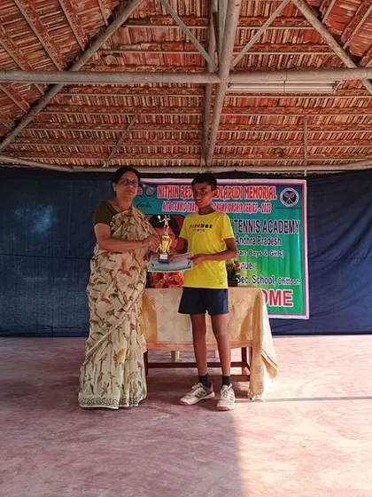 Ishaan B with his trophy after securing the AITA U-14 Singles Runner-Up title in Chittor, AP. His performance in both singles and doubles was outstanding.