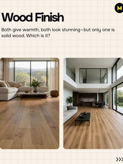 Both of these floors have the warmth of wood, but only one is solid hardwood. Can you guess which is the real wood and which is the engineered laminate?