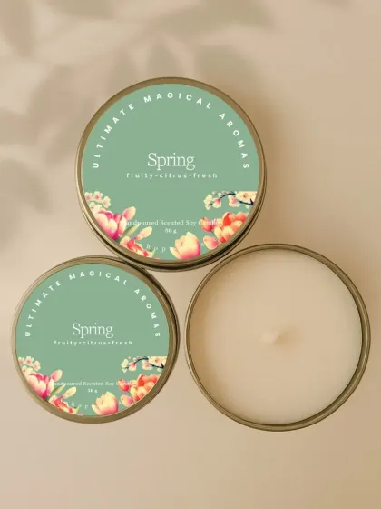 My 'Spring' mini candle, a fruity, citrus, and fresh fragrance that is perfect for brightening your day.