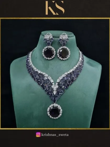 A sophisticated greyish-blue version of our American Diamond set. This is a unique and elegant color choice.