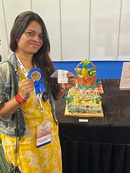 Another proud moment with my cake and my 2nd place ribbon. Every single element on that board is handmade and edible.