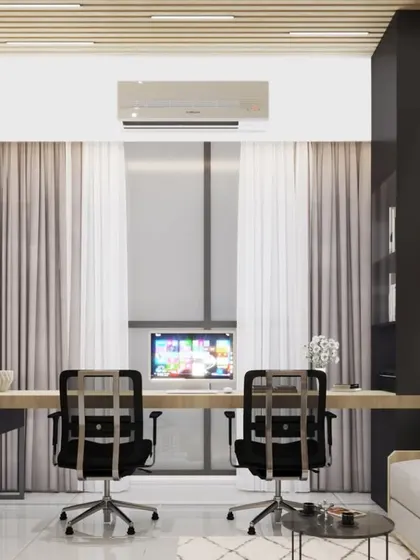 A duplicate of image 223, highlighting the two-person workspace in the multifunctional room.