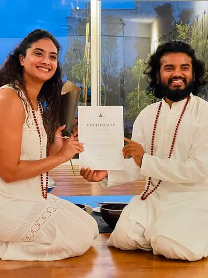 Presenting a certificate to another proud graduate of our first Sound Healing TTC at RoofYoga in Casablanca.