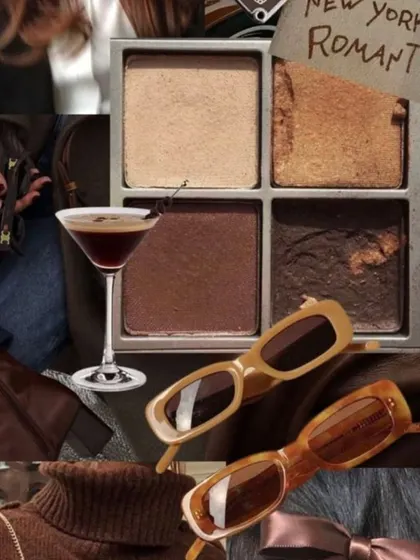 A mood board capturing the essence of the 'New York Romantic' brown monotone palette.