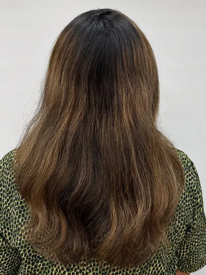 The before shot of her holiday hair transformation.