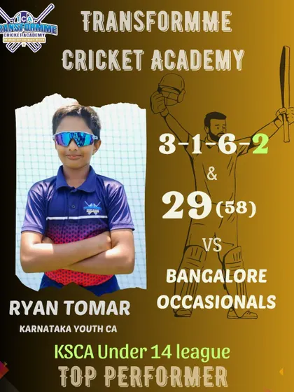Ryan Tomar's all-round effort with bat and ball to help the team qualify for the knockouts in the KSCA U-14 league.