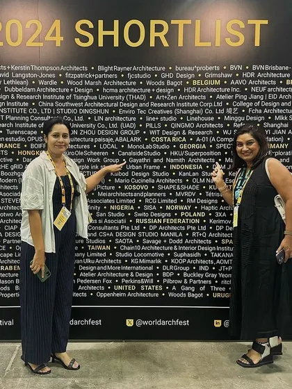Our founders at the WAF 2024 shortlist wall.