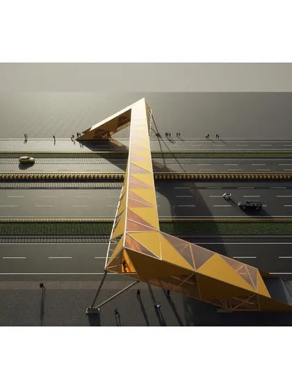 The bridge's form is a direct result of a strategy to unify various performance requirements, including structural stability, accessibility, and visual impact.