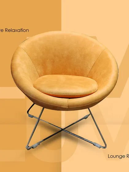 The 'LUV' lounge chair features a distinct circular design with a comfortable cushion. Its chrome cross-base is both stylish and stable, ideal for a modern lounge or retreat.