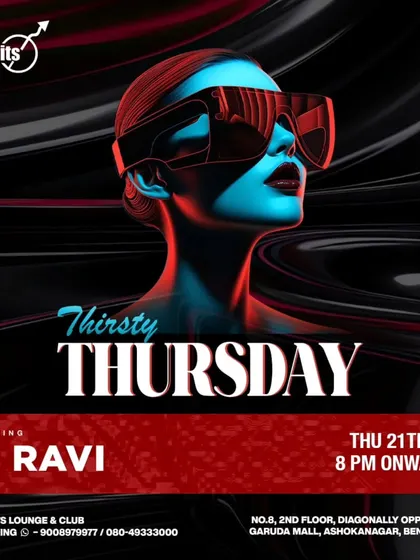 The poster for 'Thirsty Thursday' at Nolimmits, with a sleek and modern design.