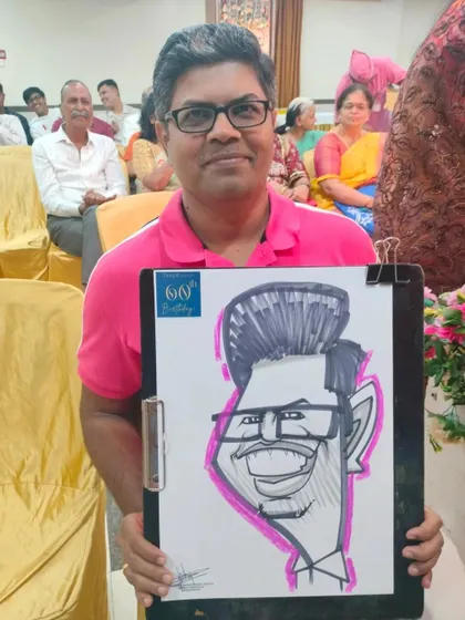 Another guest from the Hotel Shreyas party, showing off his fun portrait.