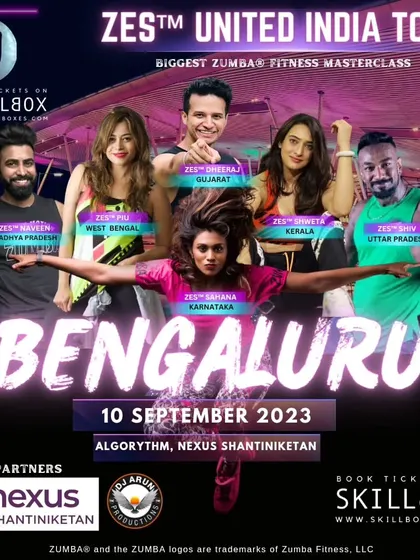 The official event poster for the ZES™ United India Tour in Bengaluru, held at Nexus Shantiniketan.