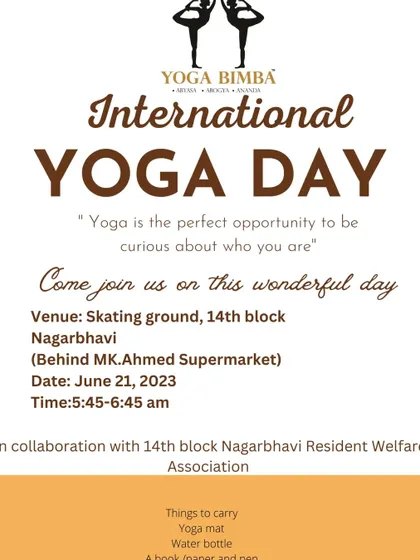 "Yoga is the perfect opportunity to be curious about who you are." Our invitation for the International Yoga Day 2023 morning session in Nagarbhavi.