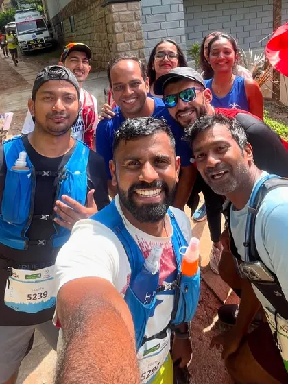 A happy, sweaty selfie mid-race at the Malnad Ultra. This is what it's all about: pushing hard but still enjoying every moment with your team.