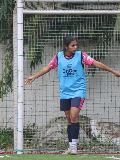Our goalkeeper directing her defense during a match. Communication and organization are key skills we emphasize for all positions on the field.