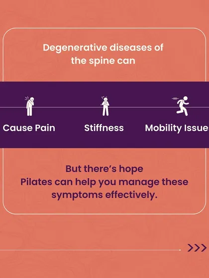 Degenerative diseases of the spine can cause pain, stiffness, and mobility issues. Our tailored Pilates programs are designed to help you manage these symptoms and improve your quality of life through mindful movement.