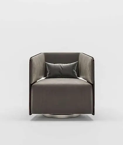 A frontal view of the Levi Armchair, emphasizing its clean lines and the inviting comfort of its deep seat.