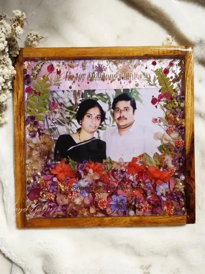 Another angle of the beautiful 60th anniversary frame, showing the vibrant mix of preserved flowers that bring the piece to life.