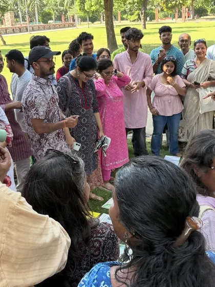 Interacting with fellow artists and attendees at the Urban Sketchers Delhi 400th meet at Sunder Nursery.